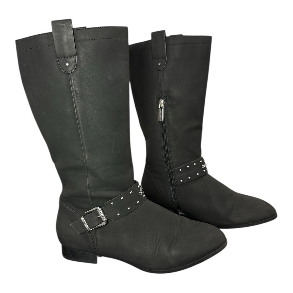 DKNY Ellie Studded Strap Tall Riding Boots Women's Size 5 Charcoal Grey Silver - Picture 2 of 9